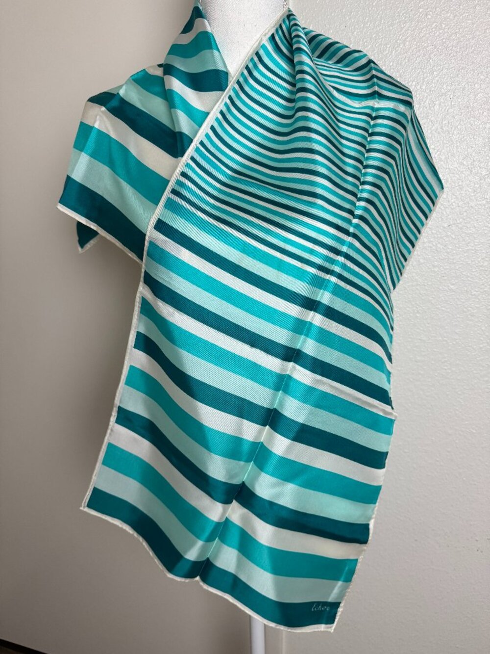 Vintage Echo Striped Satin Scarf Aqua Turquoise Retro Scarf
